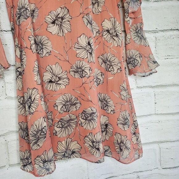 HD In Paris Bell Sleeve Mini Floral Pink Dress Womens Small Petite - Picture 5 of 12